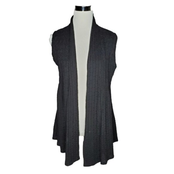 COLDWATER Creek Black Open Front Sleeveless Knit Cardigan Vest Sweater Size XS - Picture 2 of 7